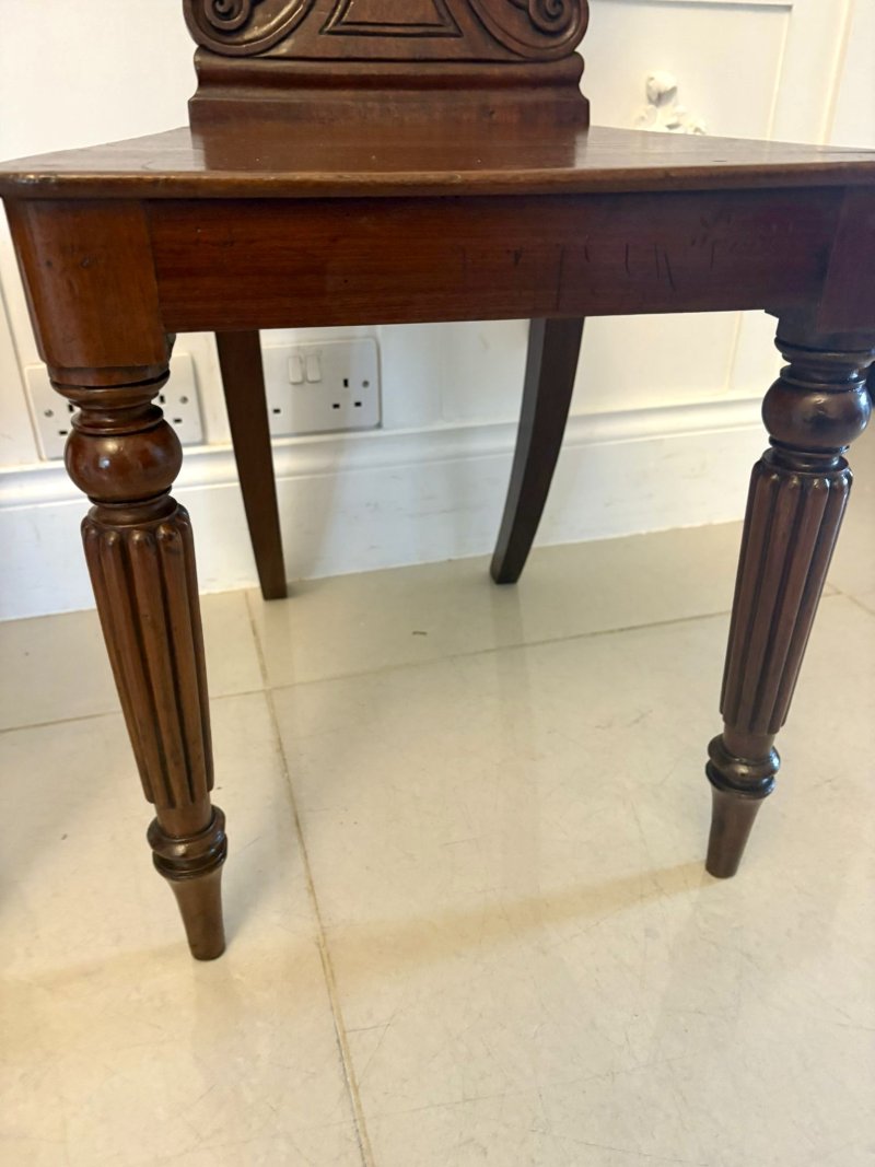 Pair of Antique Regency Quality Carved Figured Mahogany Hall Chairs - Image 8